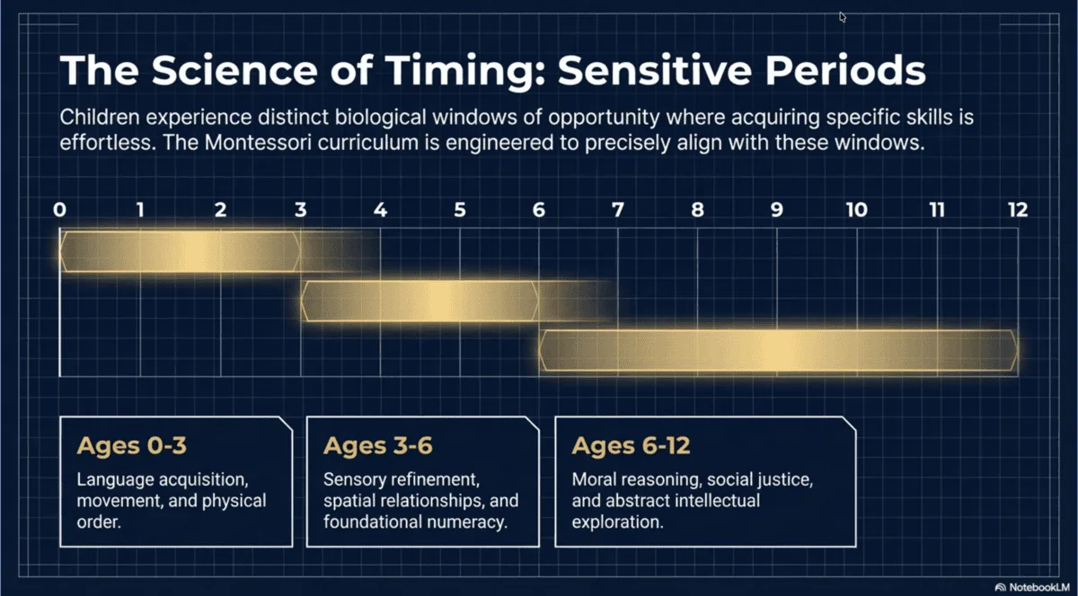 Chart of the Montessori sensitive periods for learning from birth to age twelve